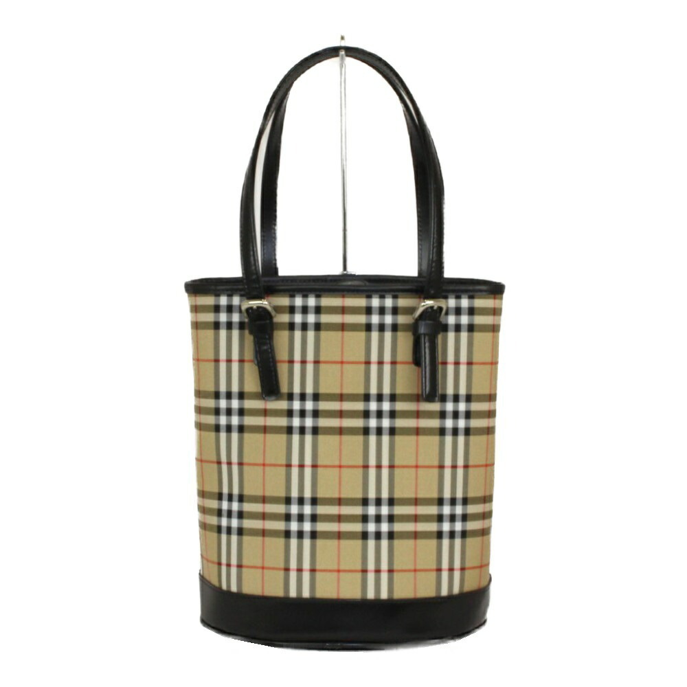 Burberry Nova Tan Beige handbag check vertical canvas LABEL bucket bag BLUE